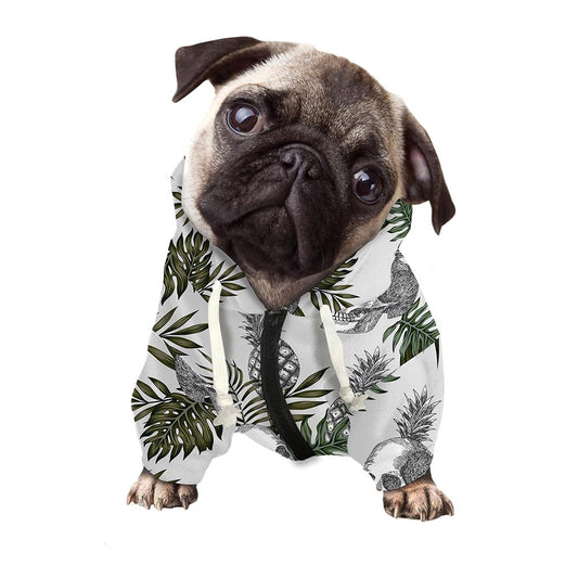 Tropical Pineapple Skull Pattern Print Dog Zip Up Hoodie
