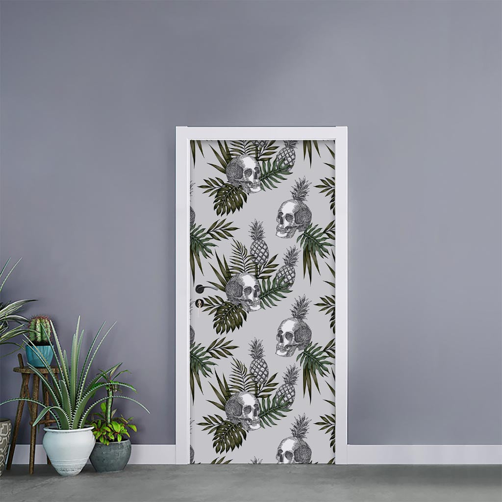 Tropical Pineapple Skull Pattern Print Door Sticker