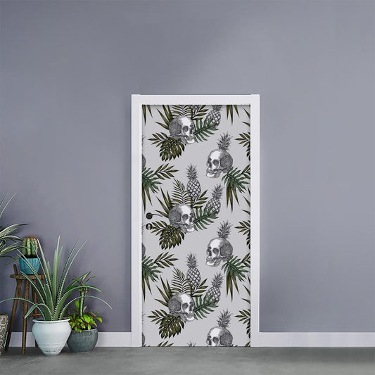Tropical Pineapple Skull Pattern Print Door Sticker