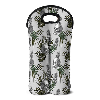 Tropical Pineapple Skull Pattern Print Double Neoprene Wine Tote