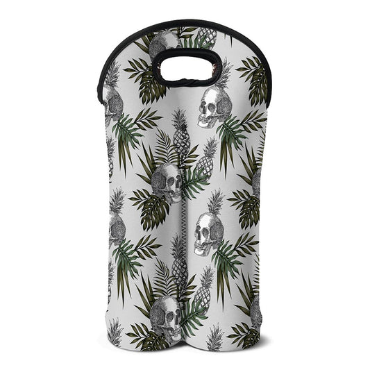 Tropical Pineapple Skull Pattern Print Double Neoprene Wine Tote