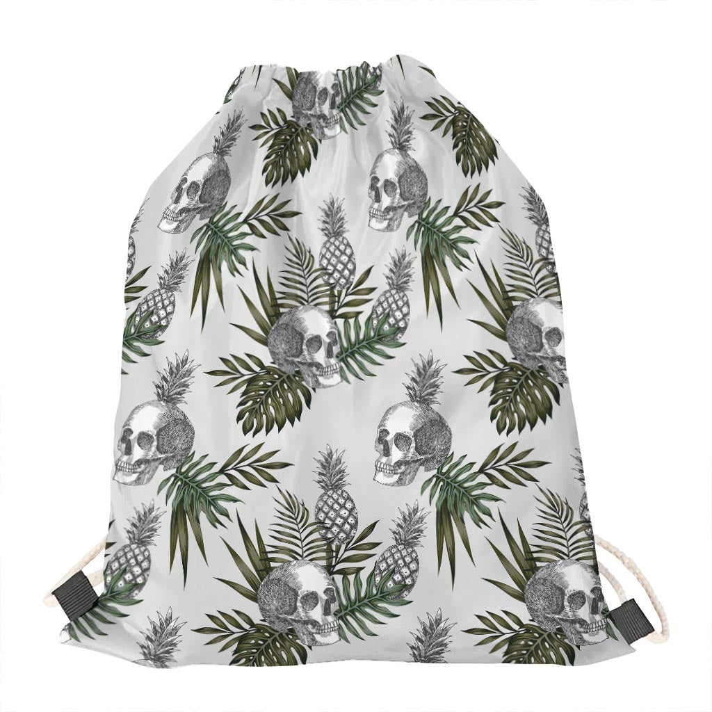 Tropical Pineapple Skull Pattern Print Drawstring Bag