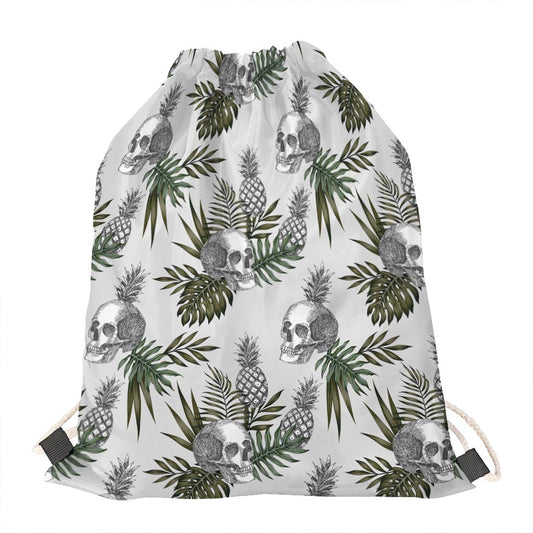Tropical Pineapple Skull Pattern Print Drawstring Bag