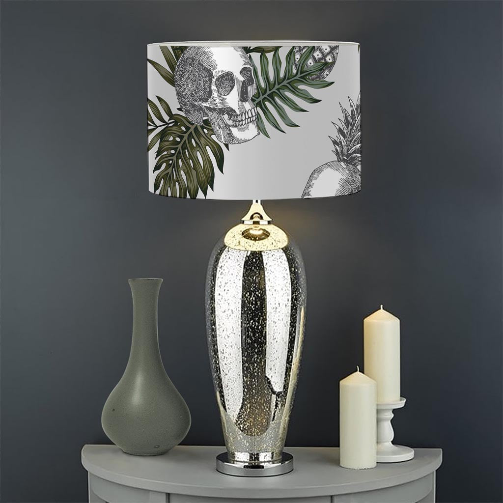 Tropical Pineapple Skull Pattern Print Drum Lamp Shade