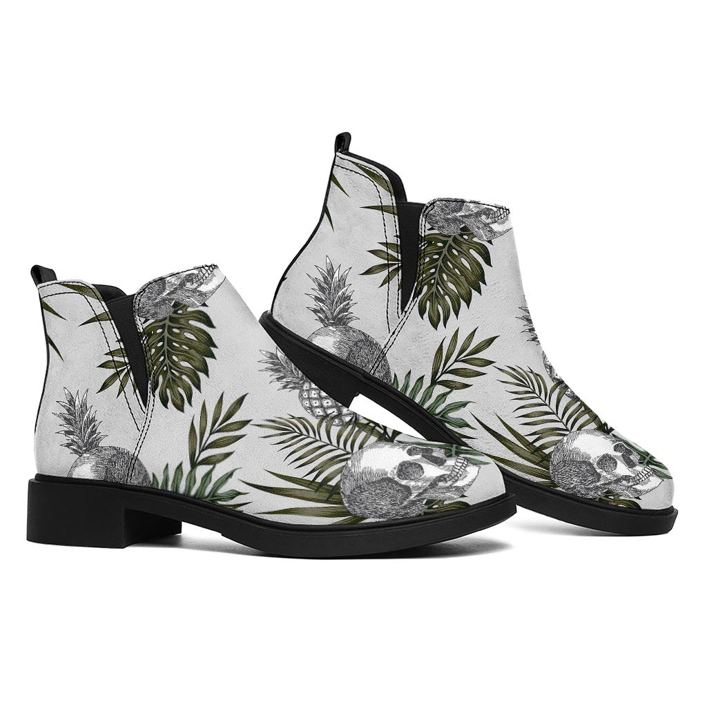 Tropical Pineapple Skull Pattern Print Flat Ankle Boots