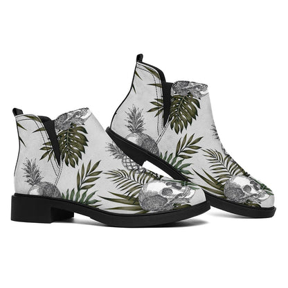 Tropical Pineapple Skull Pattern Print Flat Ankle Boots