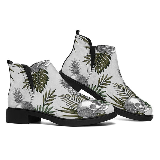 Tropical Pineapple Skull Pattern Print Flat Ankle Boots