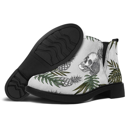 Tropical Pineapple Skull Pattern Print Flat Ankle Boots