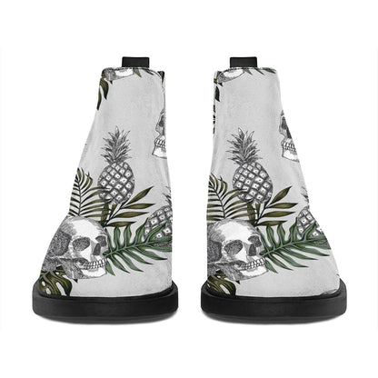 Tropical Pineapple Skull Pattern Print Flat Ankle Boots