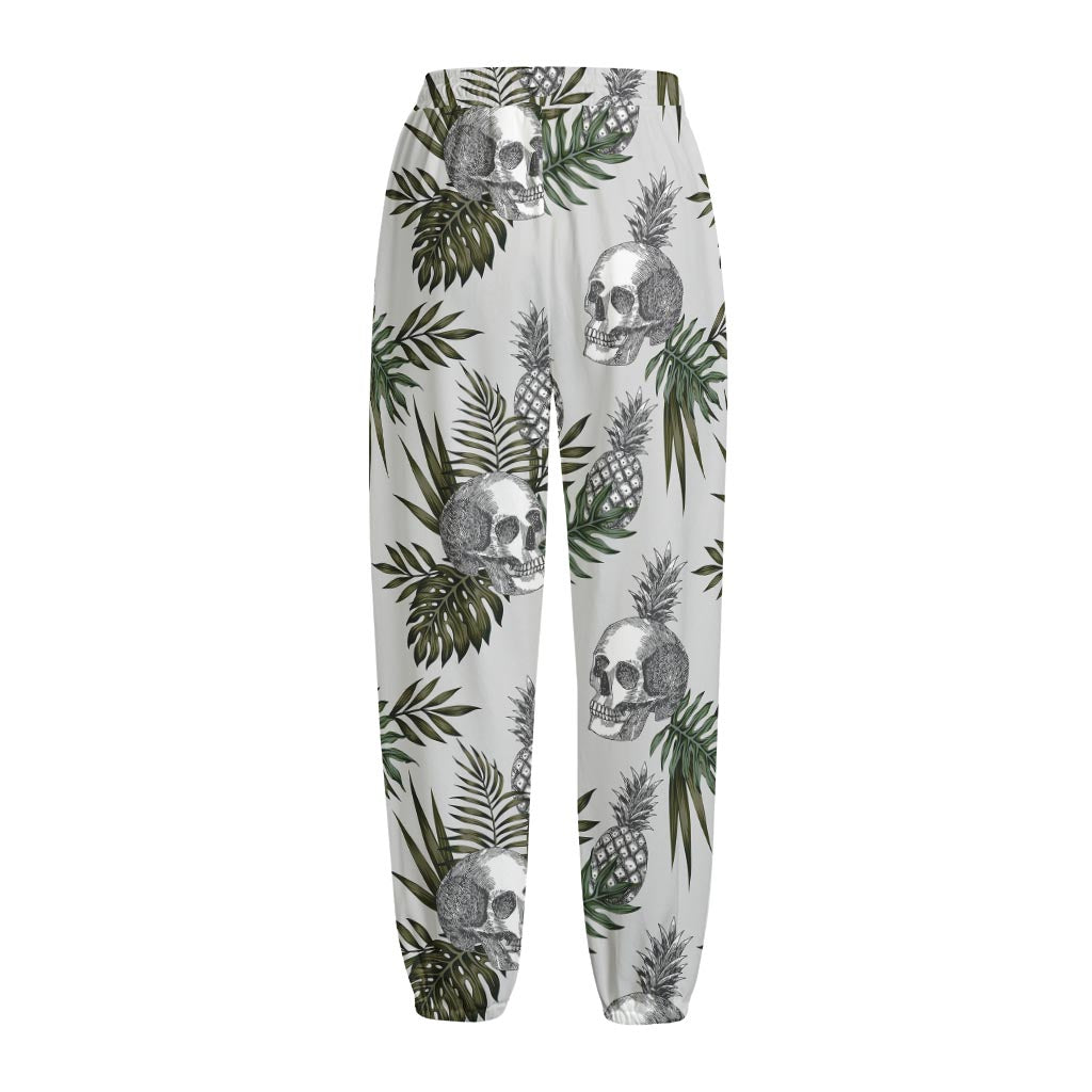 Tropical Pineapple Skull Pattern Print Fleece Lined Knit Pants