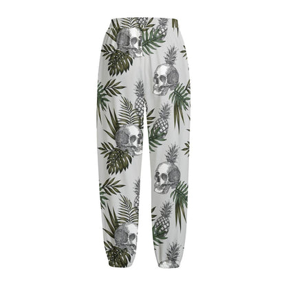 Tropical Pineapple Skull Pattern Print Fleece Lined Knit Pants