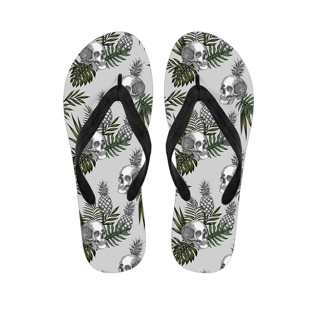 Tropical Pineapple Skull Pattern Print Flip Flops