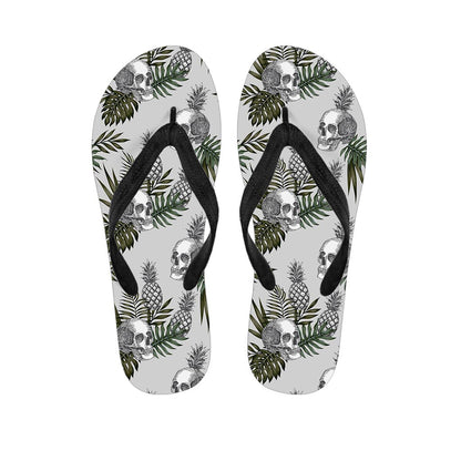 Tropical Pineapple Skull Pattern Print Flip Flops