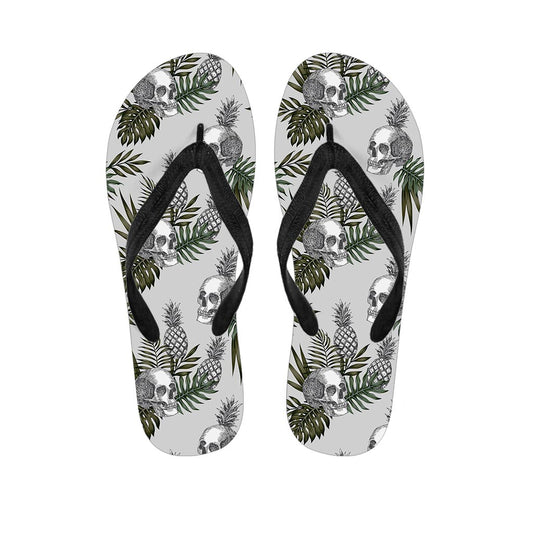 Tropical Pineapple Skull Pattern Print Flip Flops