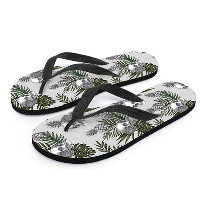 Tropical Pineapple Skull Pattern Print Flip Flops