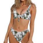 Tropical Pineapple Skull Pattern Print Front Bow Tie Bikini
