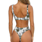 Tropical Pineapple Skull Pattern Print Front Bow Tie Bikini