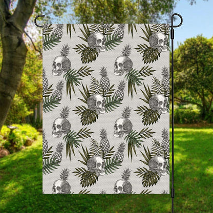 Tropical Pineapple Skull Pattern Print Garden Flag