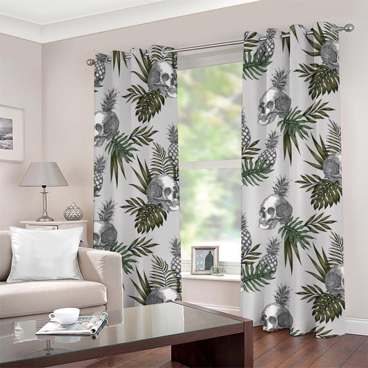 Tropical Pineapple Skull Pattern Print Grommet Curtains