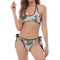 Tropical Pineapple Skull Pattern Print Halter Scoop Tie Side Bikini
