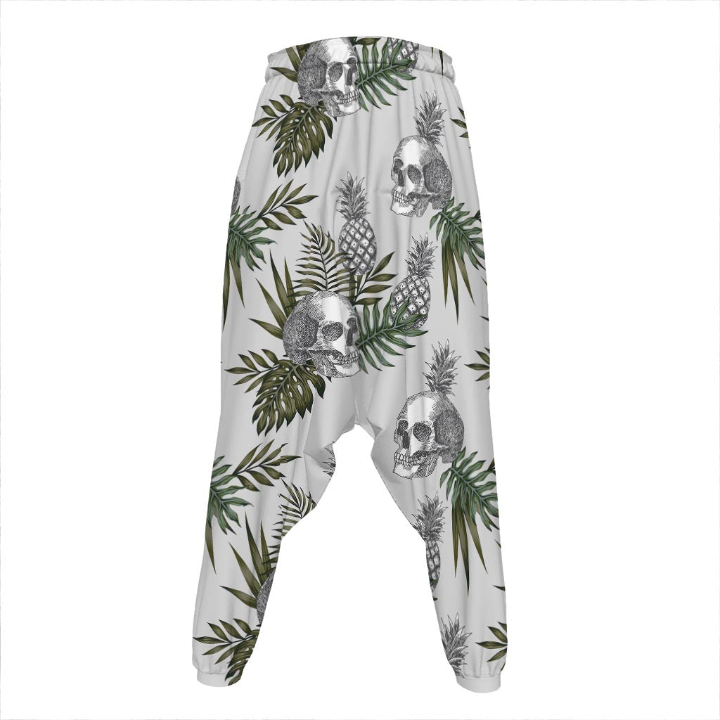 Tropical Pineapple Skull Pattern Print Hammer Pants