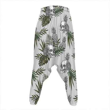 Tropical Pineapple Skull Pattern Print Hammer Pants