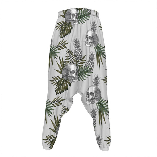 Tropical Pineapple Skull Pattern Print Hammer Pants