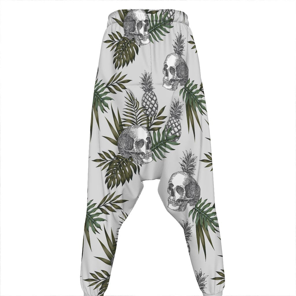 Tropical Pineapple Skull Pattern Print Hammer Pants