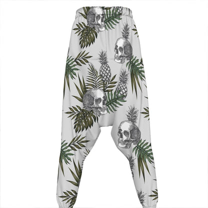 Tropical Pineapple Skull Pattern Print Hammer Pants