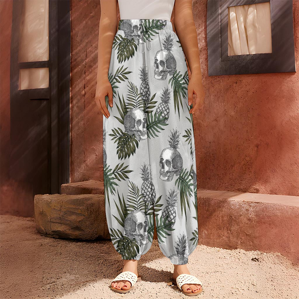 Tropical Pineapple Skull Pattern Print Harem Pants