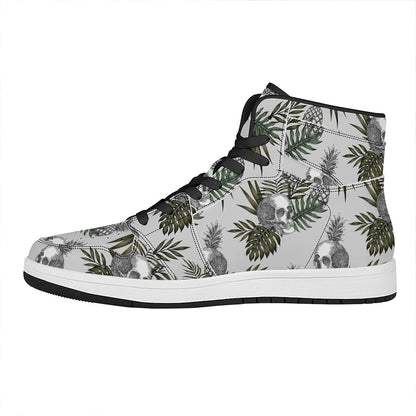 Tropical Pineapple Skull Pattern Print High Top Leather Sneakers