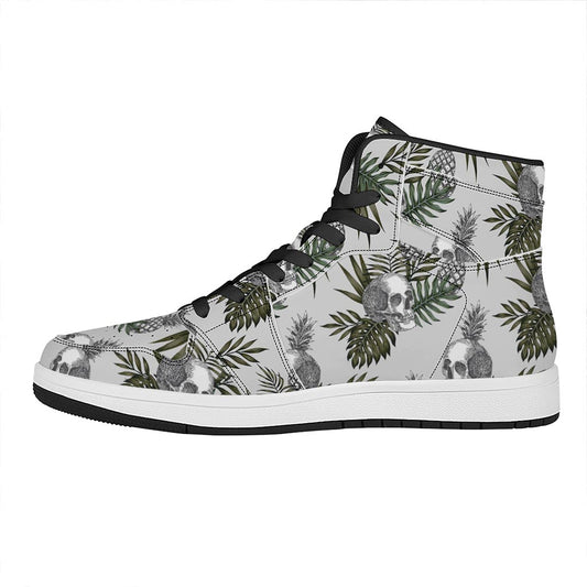 Tropical Pineapple Skull Pattern Print High Top Leather Sneakers