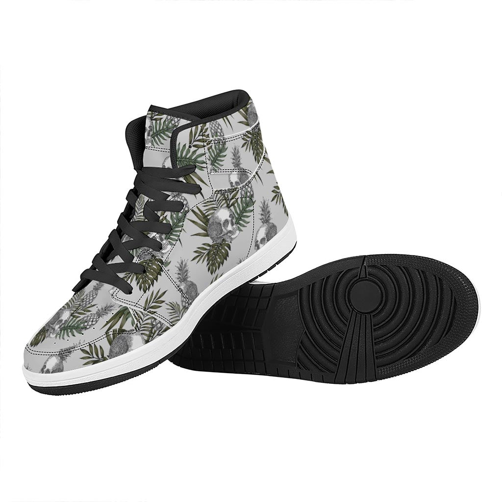 Tropical Pineapple Skull Pattern Print High Top Leather Sneakers