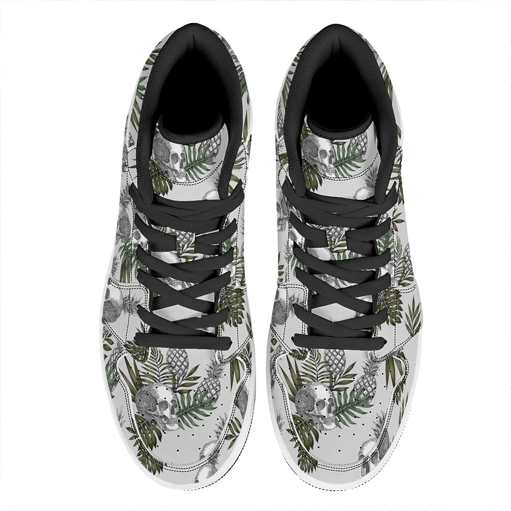 Tropical Pineapple Skull Pattern Print High Top Leather Sneakers