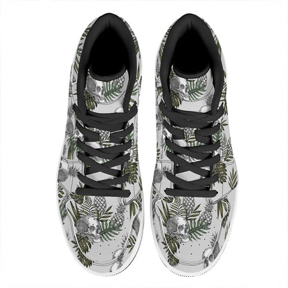 Tropical Pineapple Skull Pattern Print High Top Leather Sneakers