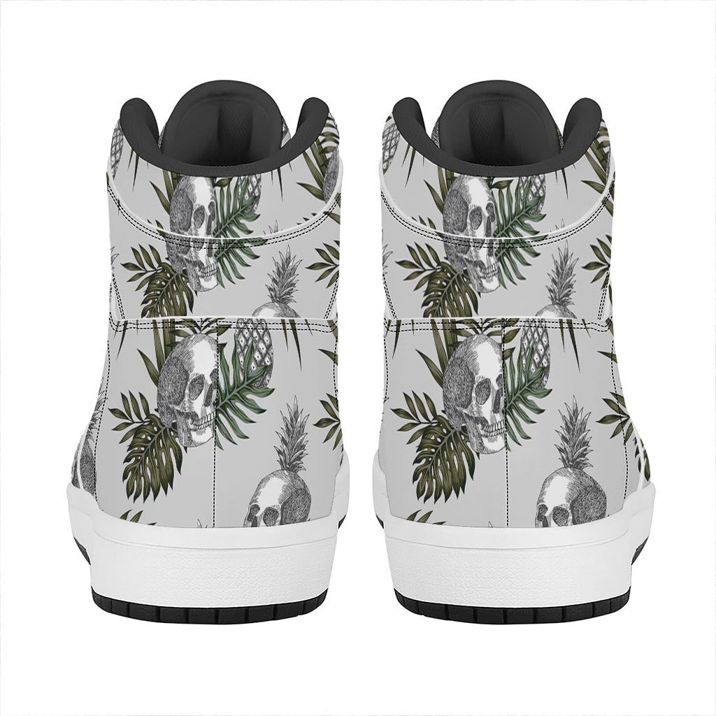 Tropical Pineapple Skull Pattern Print High Top Leather Sneakers