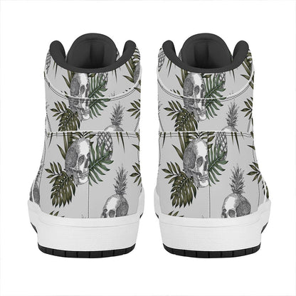 Tropical Pineapple Skull Pattern Print High Top Leather Sneakers