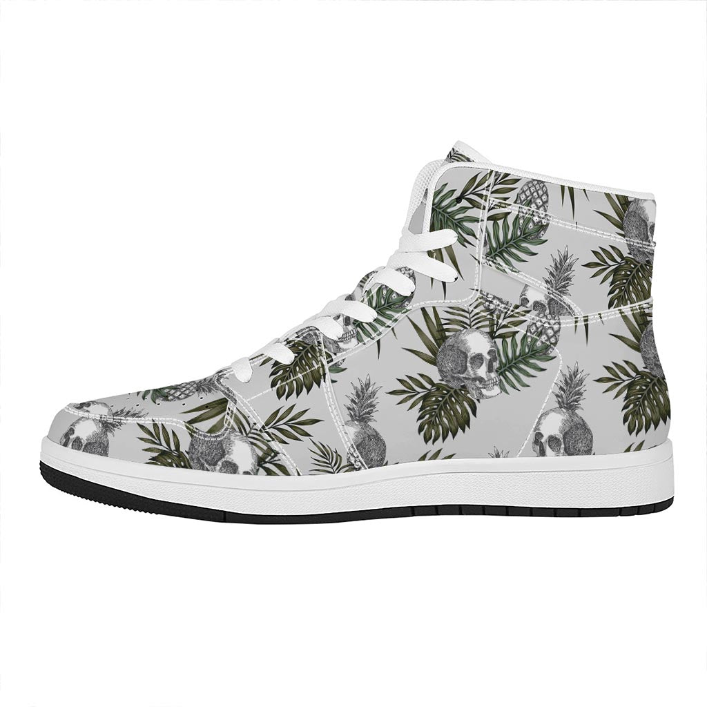 Tropical Pineapple Skull Pattern Print High Top Leather Sneakers