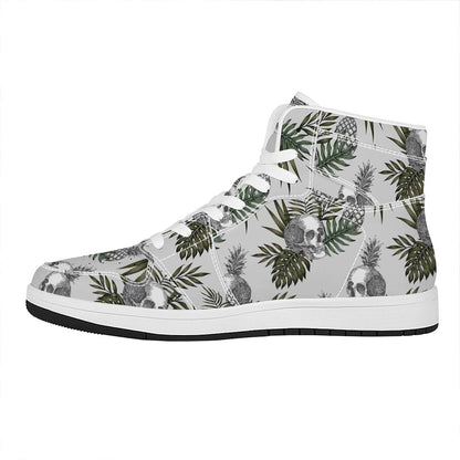 Tropical Pineapple Skull Pattern Print High Top Leather Sneakers