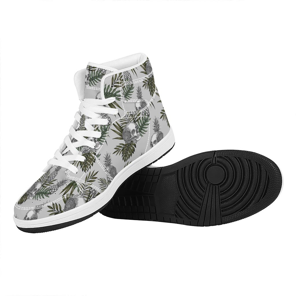Tropical Pineapple Skull Pattern Print High Top Leather Sneakers
