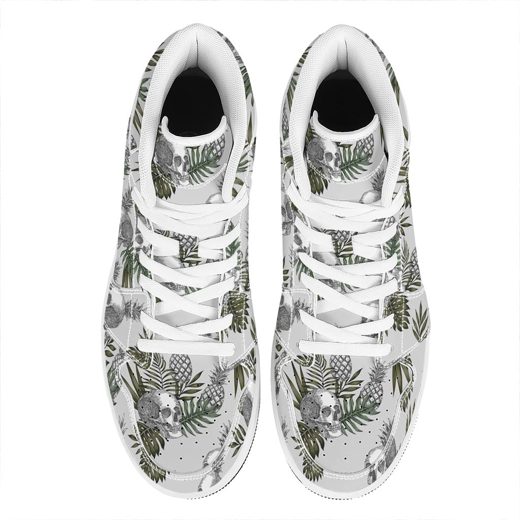 Tropical Pineapple Skull Pattern Print High Top Leather Sneakers