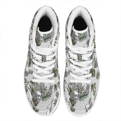 Tropical Pineapple Skull Pattern Print High Top Leather Sneakers