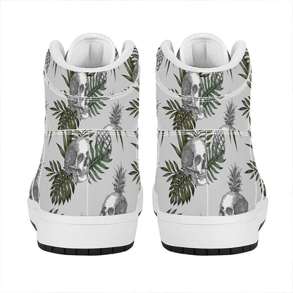 Tropical Pineapple Skull Pattern Print High Top Leather Sneakers
