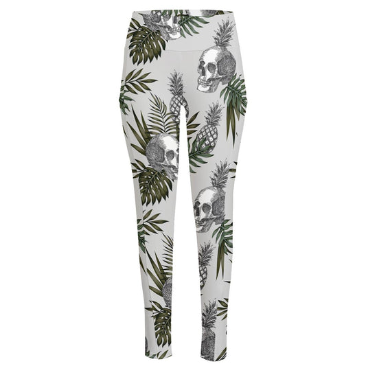 Tropical Pineapple Skull Pattern Print High-Waisted Pocket Leggings