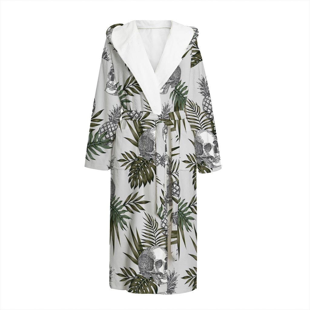 Tropical Pineapple Skull Pattern Print Hooded Bathrobe