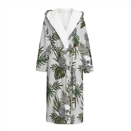 Tropical Pineapple Skull Pattern Print Hooded Bathrobe