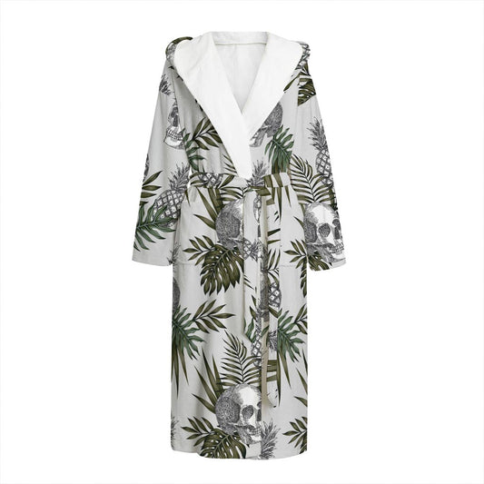 Tropical Pineapple Skull Pattern Print Hooded Bathrobe