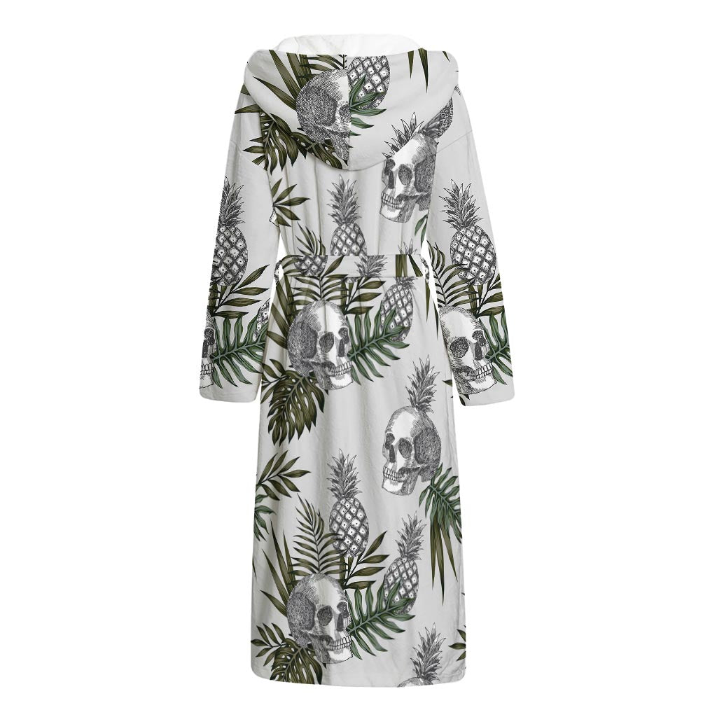 Tropical Pineapple Skull Pattern Print Hooded Bathrobe