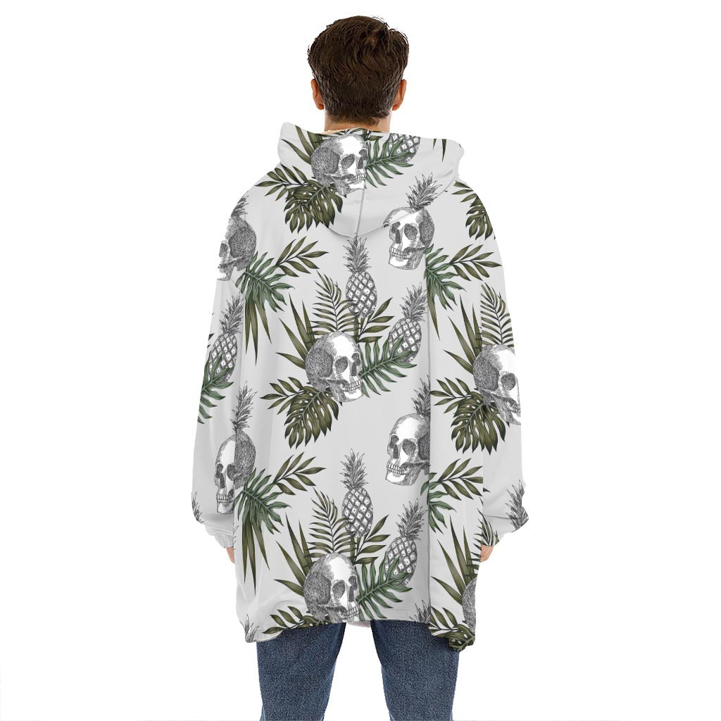 Tropical Pineapple Skull Pattern Print Hoodie Blanket