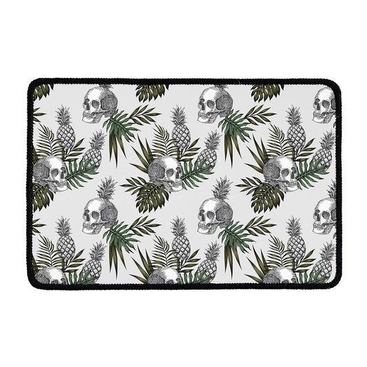 Tropical Pineapple Skull Pattern Print Kitchen Mat